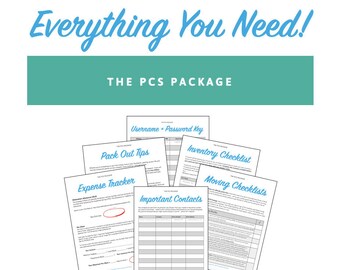 The PCS Package – PCS Binder Builder, Military Move Checklist, Inventory Checklist, Expense Tracker, Pack-Out Tips, Username & Password Keys