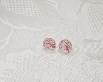 Pink and White Tree Post Earrings