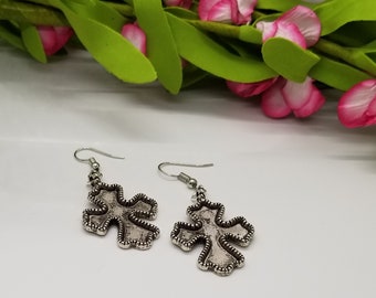 Antiqued Silver Celtic Cross Dangle Earrings, Silver Cross Drop Earrings