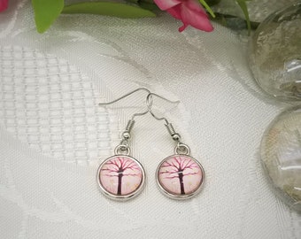 Pink Tree of Life Dangle Earrings