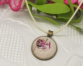 Purple Flower and Heart Pendant