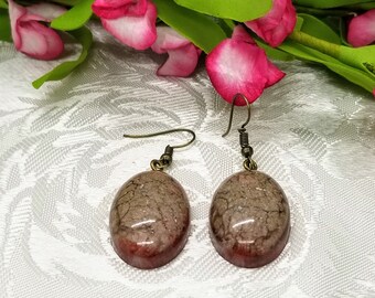 Marbled Bronze Oval Resin Dangle Earrings