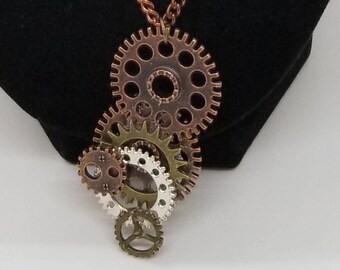 Steampunk Style Pendant - Bronze Chain 18"