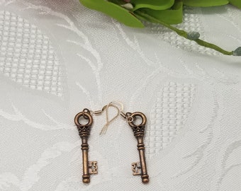 Copper Vintage Key Dangle Earrings