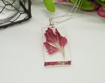 Real Dried Pressed Flower Resin Pendant, Pink Flower Resin Necklace, Real Flower Resin Necklace, Organic Resin Pendant