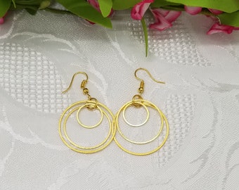 Three Gold Plated Eternity Circle Dangle Earrings