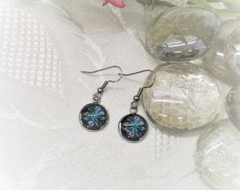 Blue and Green Sunburst Dangle Earrings