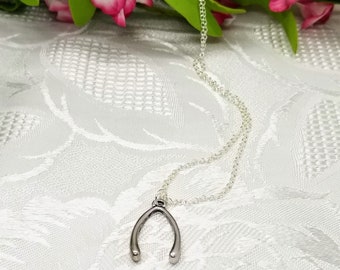 Make a Wish Silver Pendant, Wishbone Silver Necklace