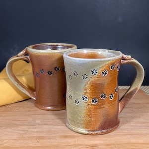 Wood-fired Paw Print Pottery Mug, handmade