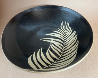 Palm Leaf Stoneware Bowl, handmade pottery