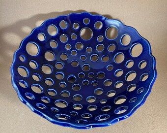 Sapphire Blue fruit or centerpiece porcelain bowl, handmade