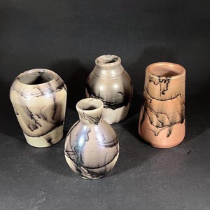 Horsehair raku pottery porcelain vase, handmade