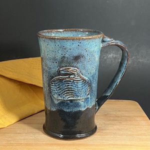 Handmade Ceramic Large Curling Mug, Blue Mountain Vista Design