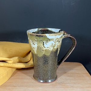 Tall Stoneware Mug with thumb rest, handmade pottery