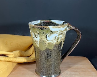 Tall Stoneware Mug with thumb rest, handmade pottery