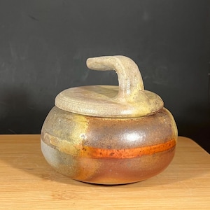 Ceramic Curling Stone, Wood-fired handmade 2-piece pottery dish