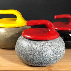 Handmade Curling Stone 2-piece ceramic dish, with 'granite' or glaze finish, curling rock