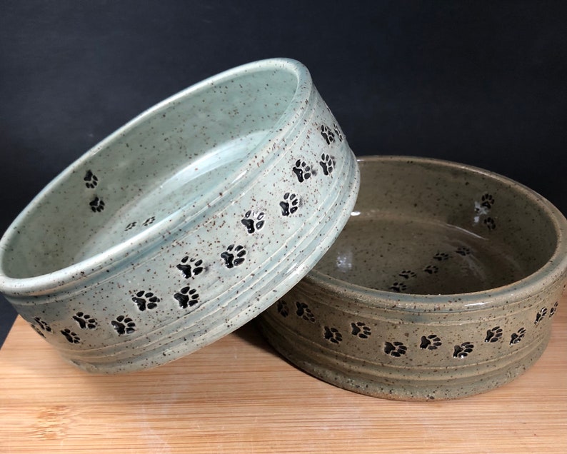 CERAMIC DOG BOWL Cat Bowl Pawprint Design Handmade - Etsy
