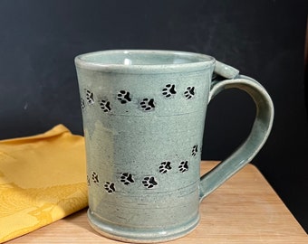 Paw Print Pottery Mug, handmade