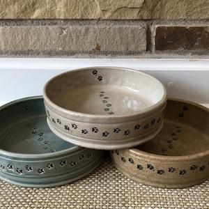 CERAMIC DOG BOWL Cat Bowl Pawprint design, handmade