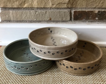 CERAMIC DOG BOWL Cat Bowl Pawprint design, handmade