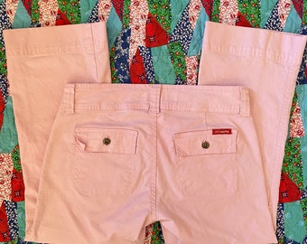 Size S Vintage Y2K Jeans Low Rise Pink Capri Pants Light Denim Cropped Flap Pockets Cotton Stretch Fairy Cottage Utility Cyber 2000s