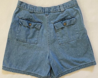 Size M Vintage 90s Style & Co Jorts Light Wash Denim High Rise Jean Shorts Bermuda 6” Inseam Flap Pockets Utility Momcore