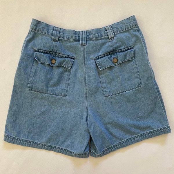 Size M Vintage 90s Style & Co Jorts Light Wash Denim High Rise Jean Shorts Bermuda 6” Inseam Flap Pockets Utility Momcore