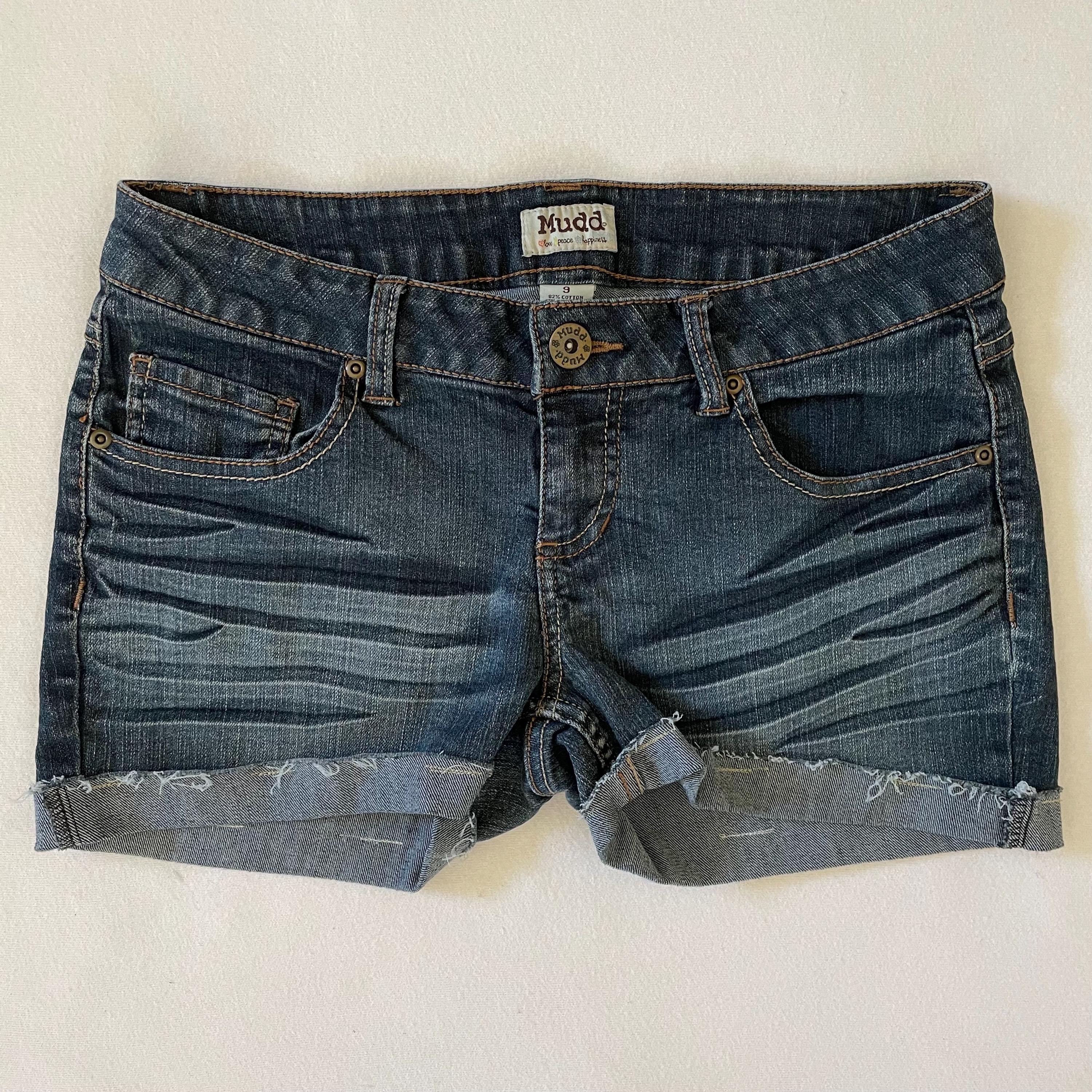 Size S Vintage Y2K Mudd Jean Shorts Low Rise Dark Wash Denim Micro Faded Embroidered Whiskering Stretchy Mall Cyber Goth Grunge Scene 00s Etsy
