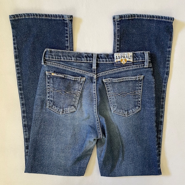 Size S Vintage 90s Blue Asphalt Jeans Mid Rise Straight Leg Dark Wash Denim Stretchy Grunge Western Workwear