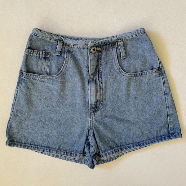 Size XS Vintage 80s Grass Raggs Jean Shorts High Rise Medium Wash Denim Skinny No Waistband 3” Inseam Cotton Momcore Boho Festival