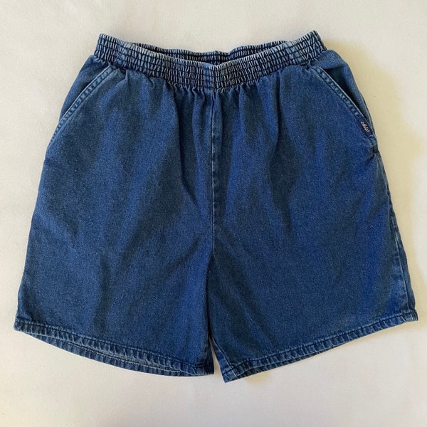 Size S-L Vintage 90s Chic Jean Shorts High Rise Medium Wash Denim Cotton Elastic Waist Pull On Bermuda Jorts Grunge Momcore