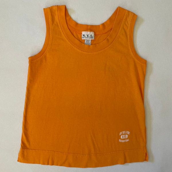 Size S-M Vintage 80s NYL New York Laundry Tank Top Orange Thick Straps Crewneck Athletic Cotton Sporty Retro