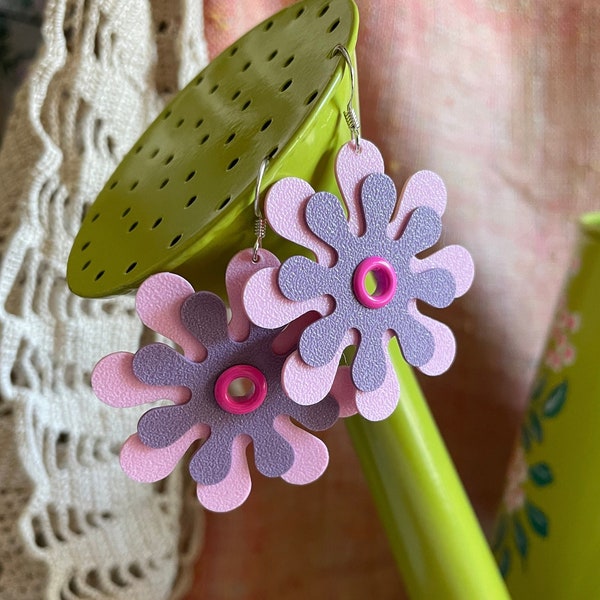 Groovy Blooms Handmade Flower Earrings Designed and Produced by Sarah Brackney Mod Hippie Retro Chic Floral Large Earrings