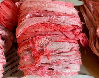 Vintage Sari Silk Ribbon: Bright Orange Coral, 10 Yards