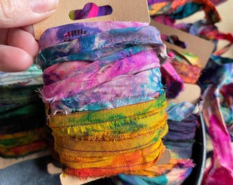 10-Yard Vintage Sari Silk Ribbon: Bohemian Fiber Art, Junk Journals