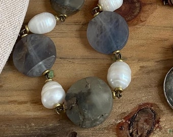 Handmade Fluorite Pearl Necklace: Vintage Boho Beach Style