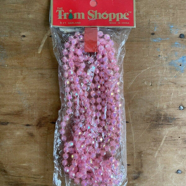 Vintage Garland Trim Shoppe CPS Chicago Pink Beaded Christmas 9' Faceted Beads Easter Tree Valentine's Day Pink Christmas