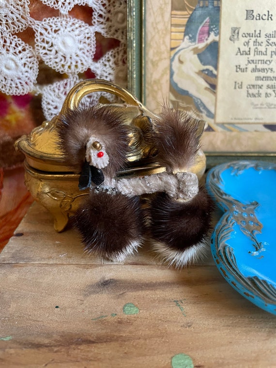 Vintage Mink Fur Poodle Brooch Real Fur Dog Pin Wh