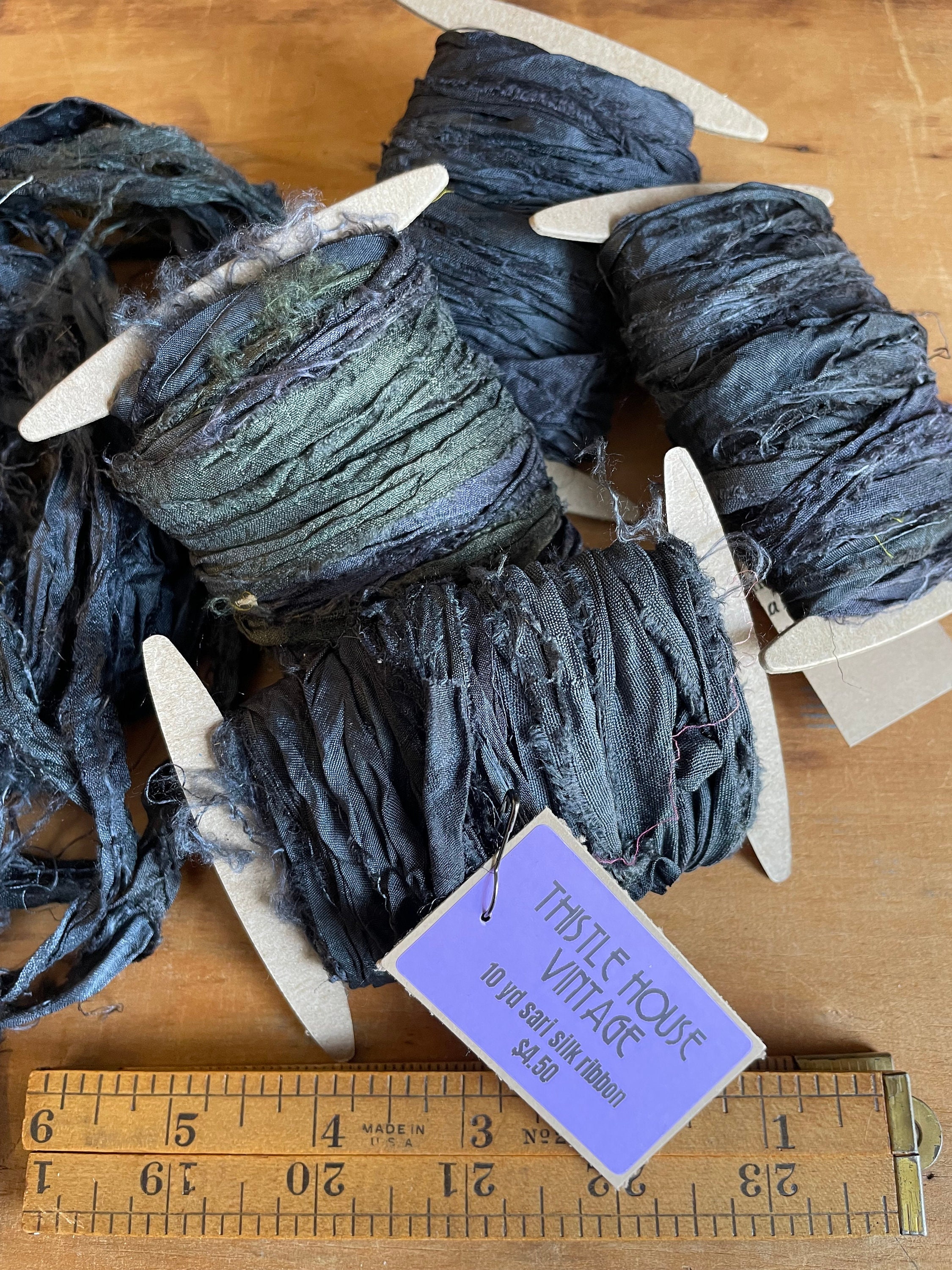 Vintage Sari Silk Ribbon: Very Dark Black, 10 Yards