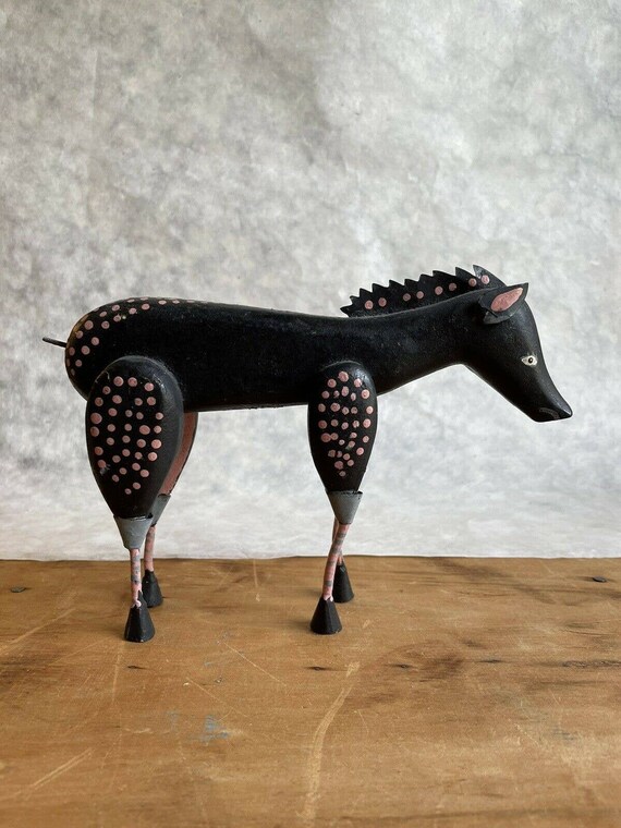 Vintage Primitive Wooden Horse Folk Art Hand Painted Animal Etsy