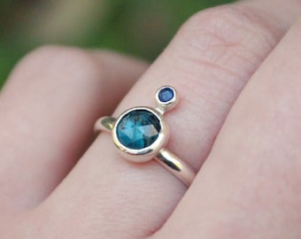 Moss Kyanite and Sapphire Ring in Sterling Silver