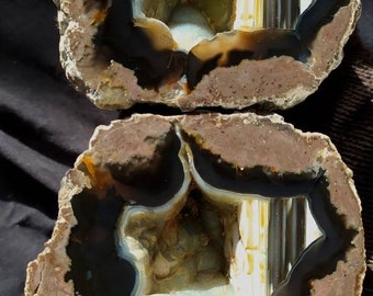 Coppia Thunderegg turca selezionata, specchio lucidato, tuono con geodi e linee d'acqua.