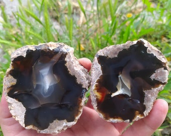 Coppia di Thunderegg turchi lucidati a specchio, agata Ankara Cubuk, agata fasciata