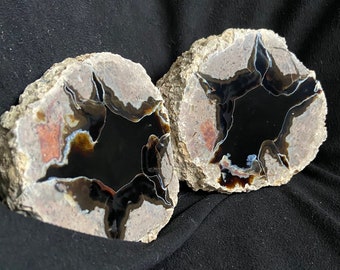 Esemplare selezionato. Uovo di tuono turco, stella nera, nucleo di agata nera, lucidato