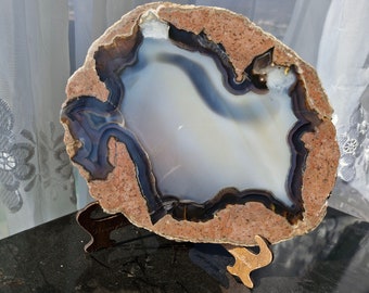 Lastra di agata Thunderegg lucidata: piastra di calcedonio blu