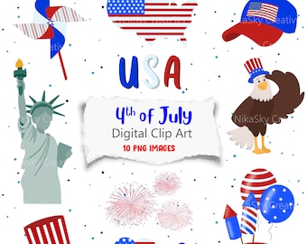 4th of July Clipart , Independence Day Clipart, USA Symbolic - PNG Vector Download  Planner Stickers