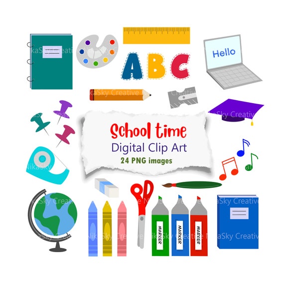 School Time Back to School School Supplies Clipart | Etsy