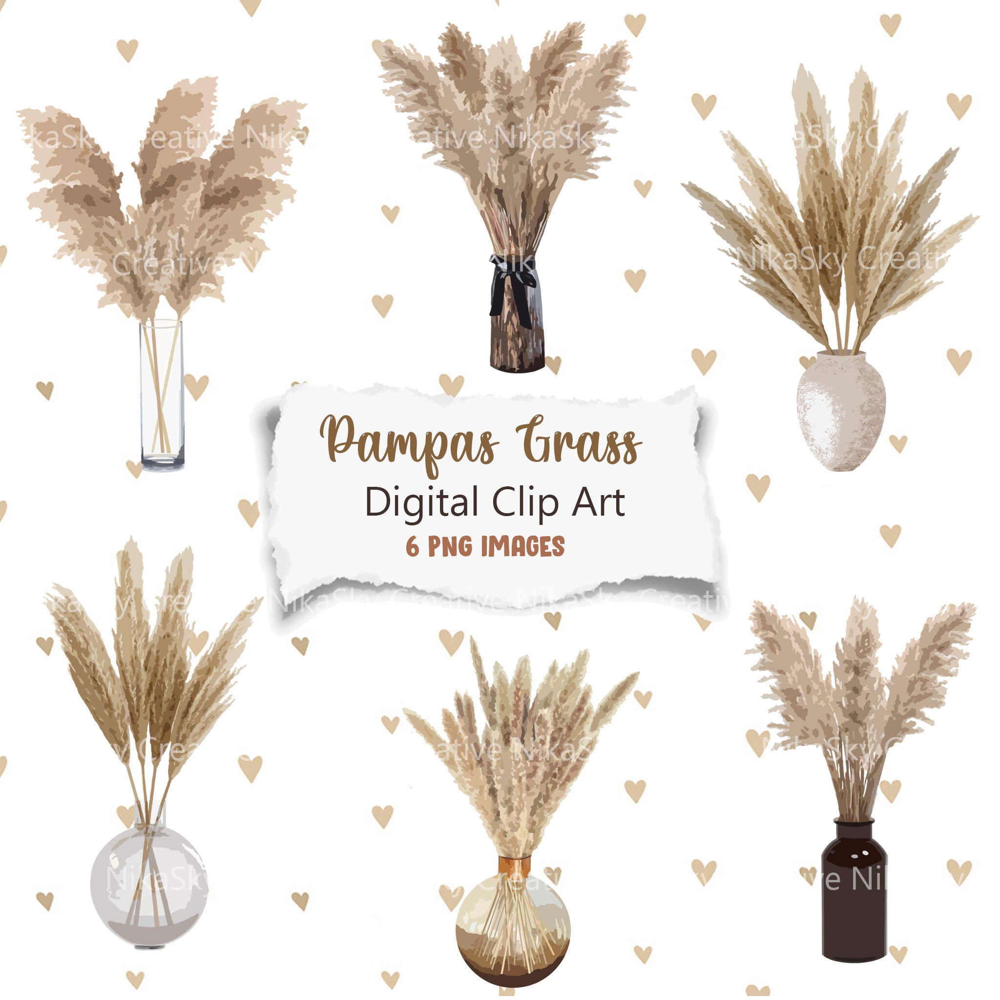 Pampas Grass Clipart , Boho Pampas Grass Illustration, Acuarela Clipart