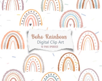 Boho Rainbow Clipart , Neutral Rainbows, Watercolor Clipart - PNG Vector Download  Planner Stickers